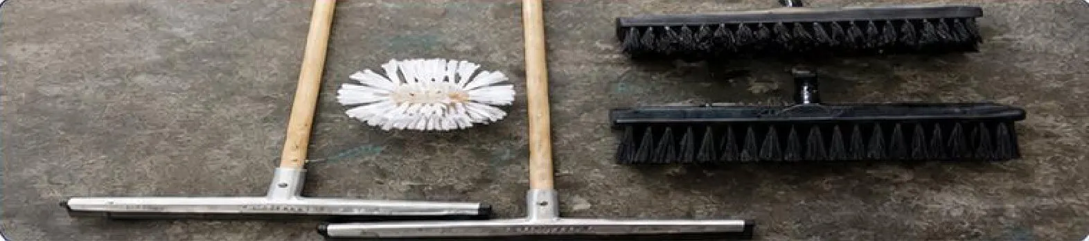 Floor brushes, tank cleaning brush and squeegees with wooden handles