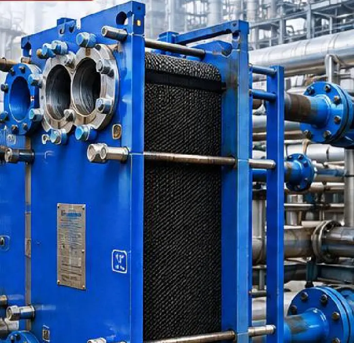 Blue plate heat exchanger installed in a process plant