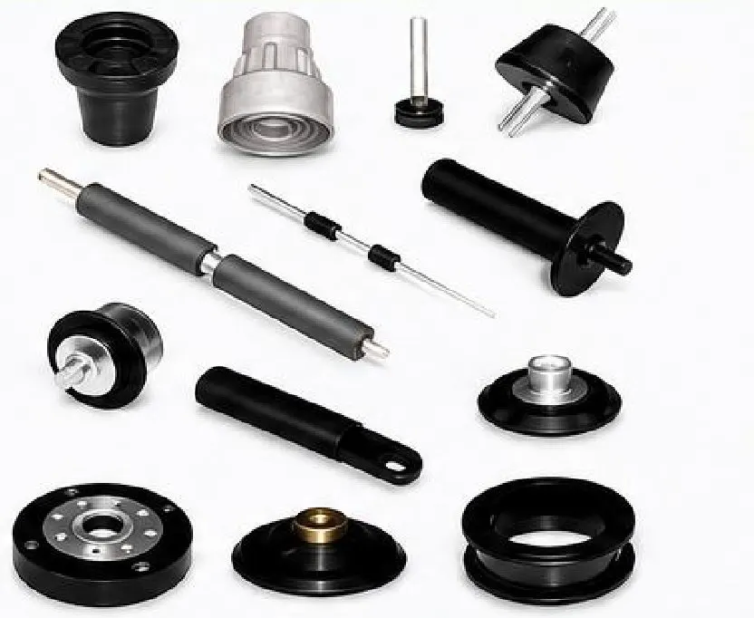 Assorted black rubber moulded components, bushes and mounts