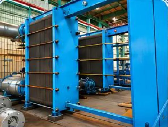 Blue plate heat exchangers in operation in an industrial plant